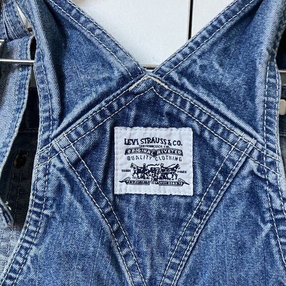 Vintage Levi's Kids Overalls Bib Dungaree Size 4/5 Blue Denim Jean Distressed - Picture 7 of 15